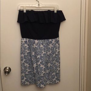 Blue Lilly Pulitzer Ruffle Top Strapless Dress